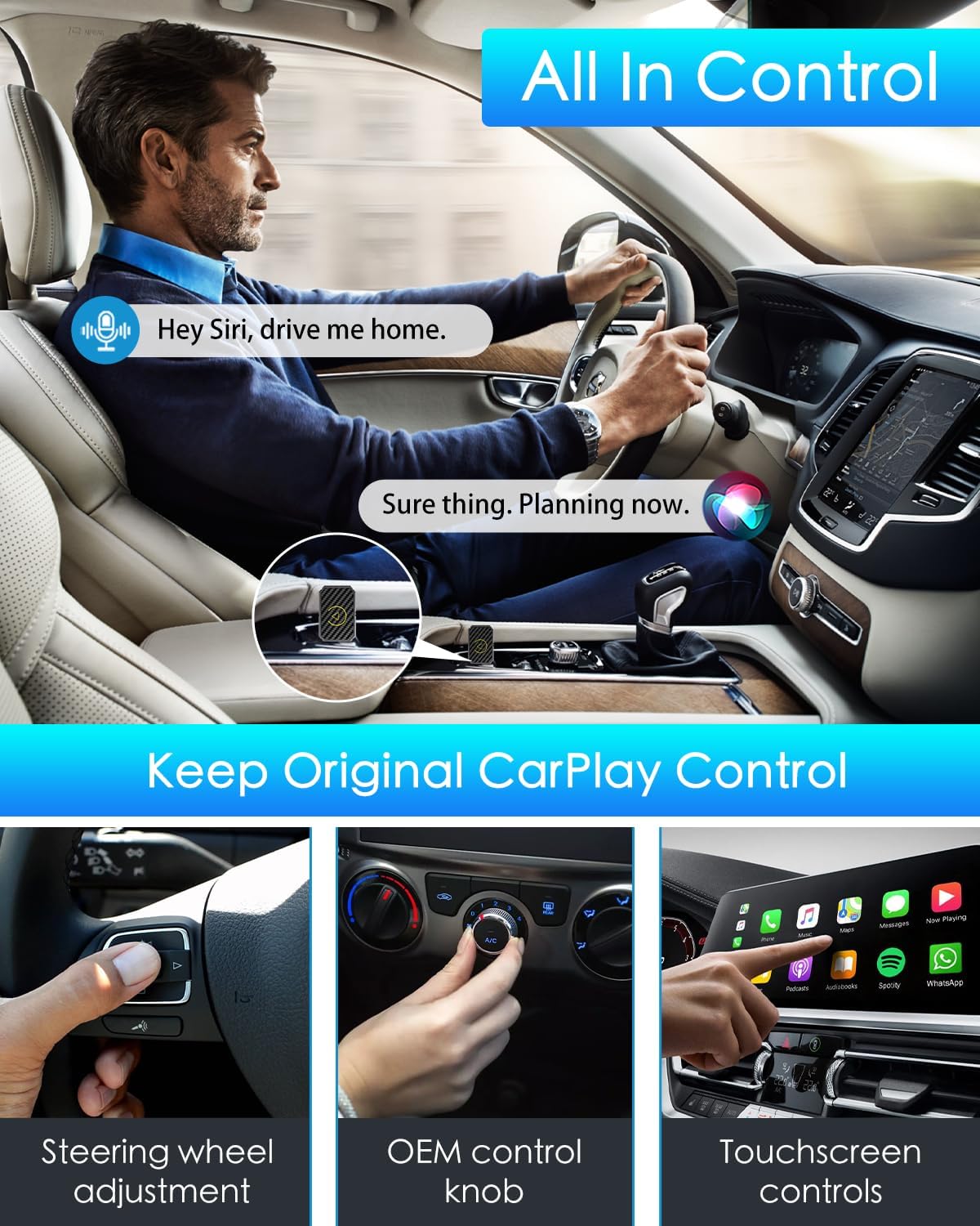 2 in 1 Wireless CarPlay and Android Auto Adapter, Easy Setup Plug and Play