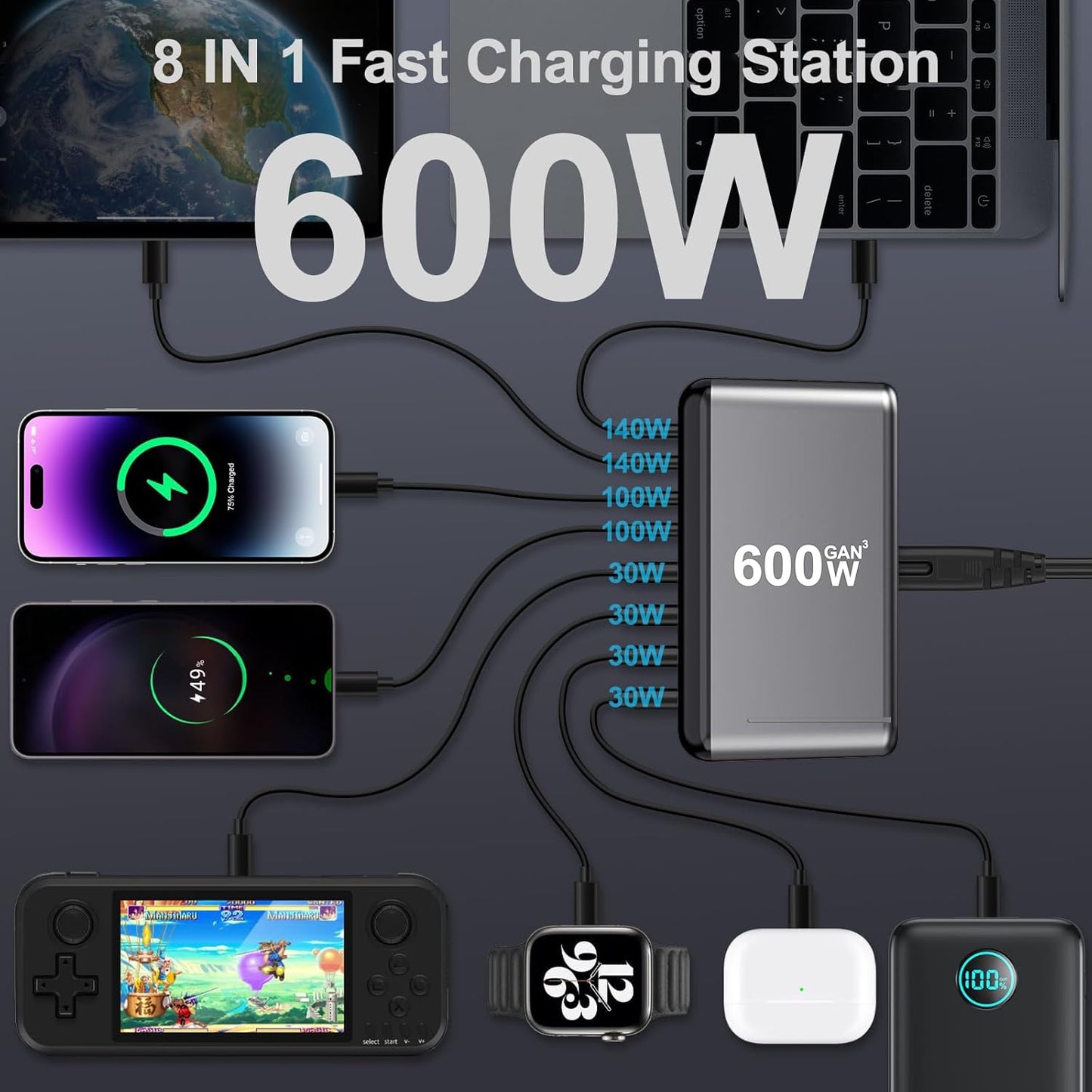 600W Fast Charging Station HUB Wall Charger