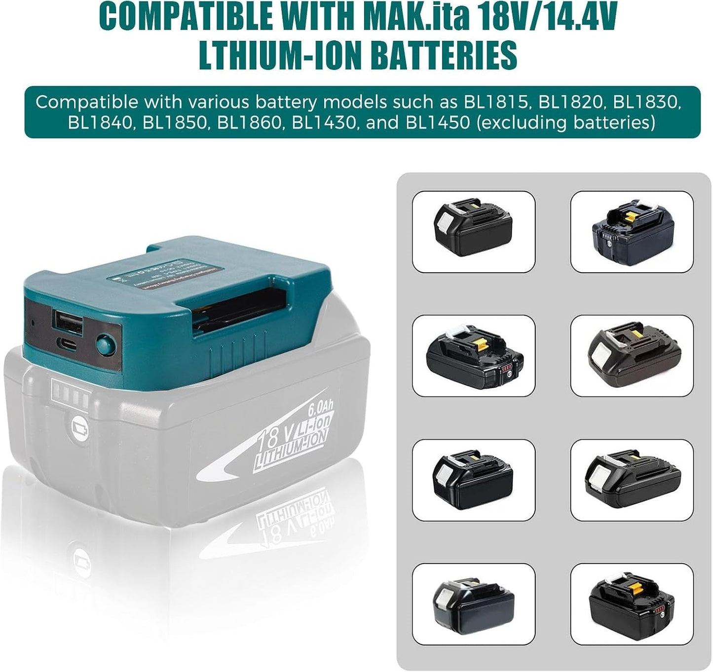 USB 30W Type-C Fast Charger Adapter for Makita 18V Battery