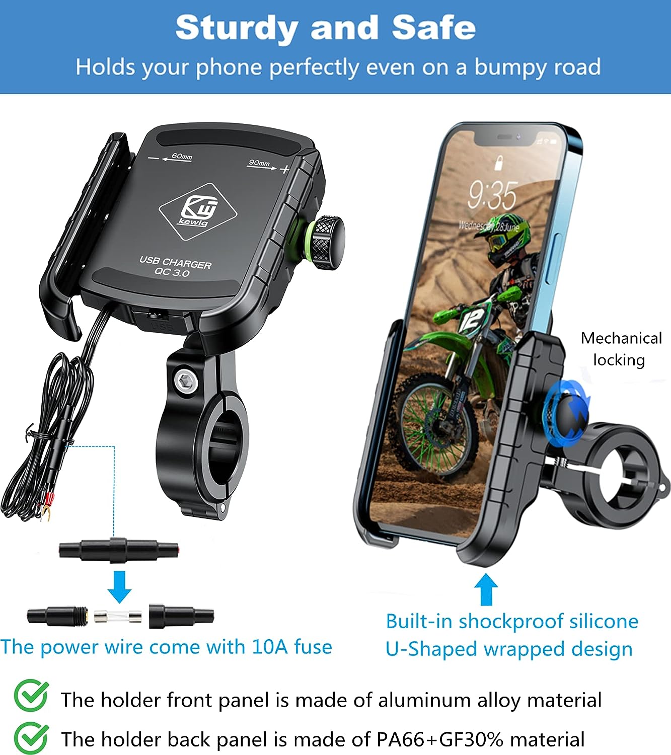 Motorcycle Motorbike Phone Mount Charger USB QC 3.0 36W Fast Charging Port