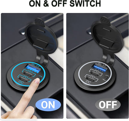 12V USB Outlet Type C Car Charger Socket Fast Charging