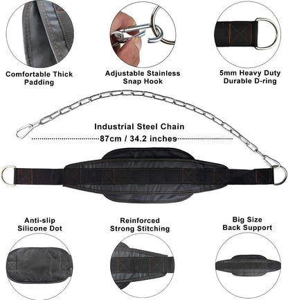 Weighted Chin Up Belt with Chain Dip Belt Powerlifting Strength Training Waist Back Support
