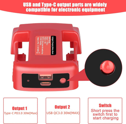 USB Type-C 30W Charger Adapter Compatible for Milwaukee M18 18V Battery
