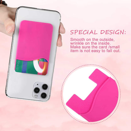 Fushia Silicone Credit Card Holder Pocket Case Wallet Pouch Sticker Cellphone Phone - salelink.co.nz