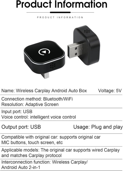 2 in1 Wireless Carplay Android Auto Adapter WiFi BT Auto Connect Mini USB Dongle