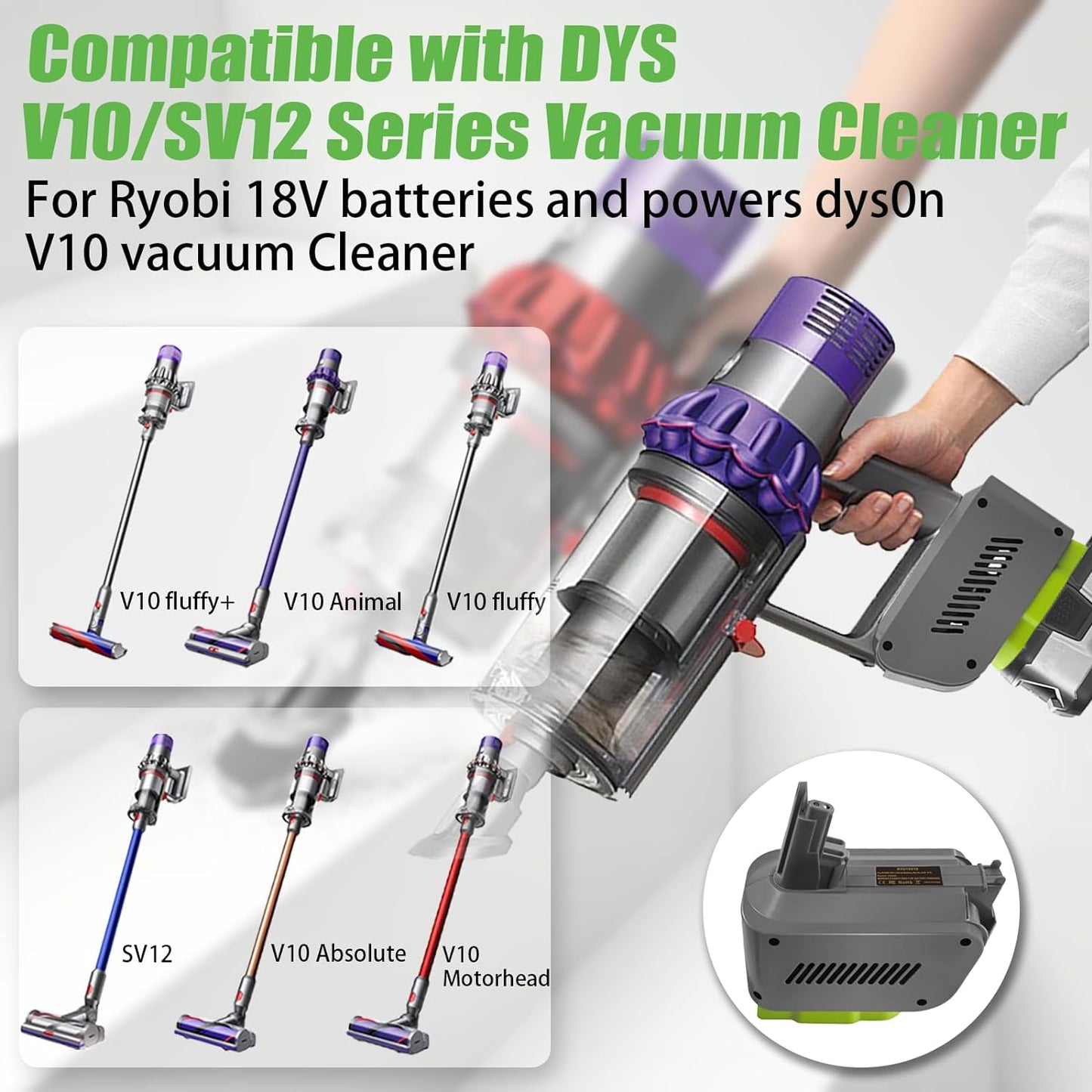 Ryobi 18V Battery to Dyson V10 Battery Adapter Converter