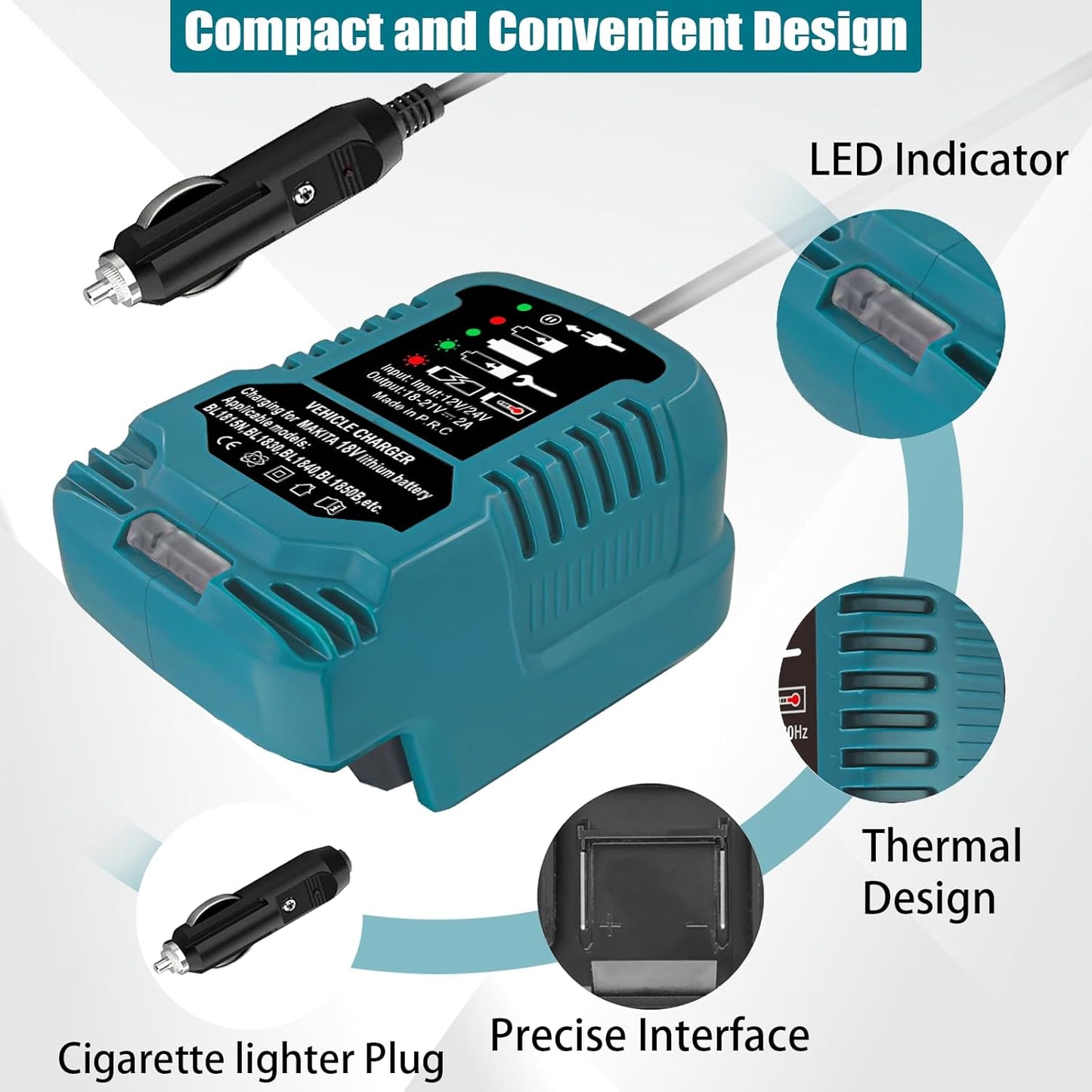 DC 12V/24V Car Charger for Makita 18V LXT Battery Cigarette Lighter