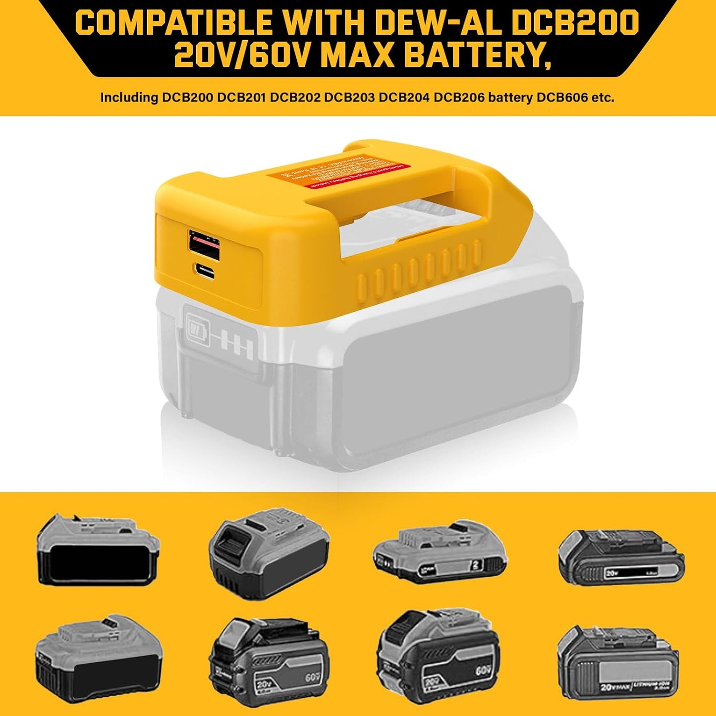 USB Battery Adapter fits Dewalt 20V Battery Converter USB and Type-C Output Port