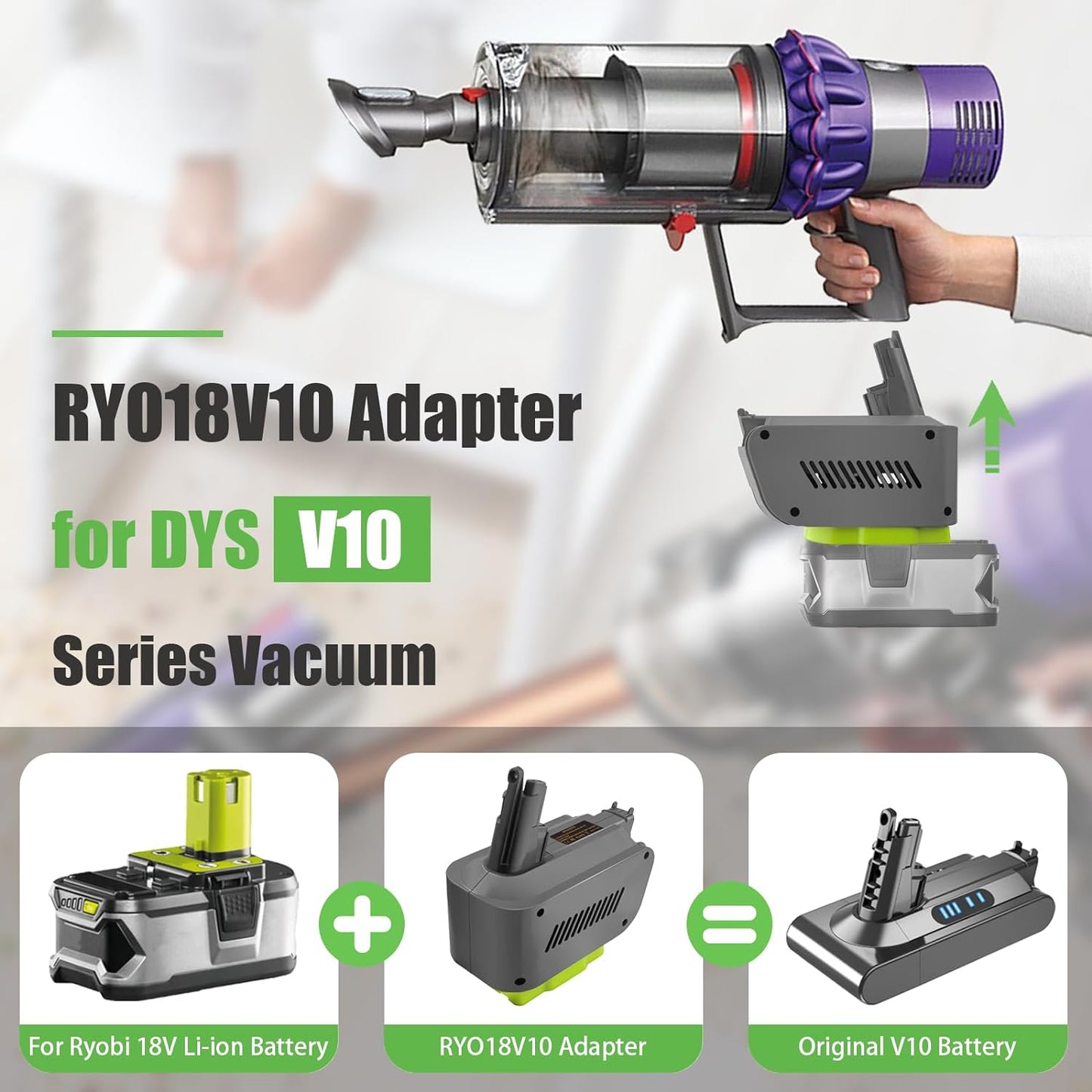 Ryobi 18V Battery to Dyson V10 Battery Adapter Converter