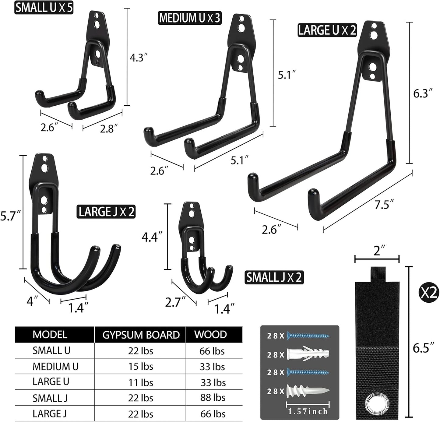 16 Pack Garage Hooks, Heavy Duty Steel Wall Mount Utility Hangers