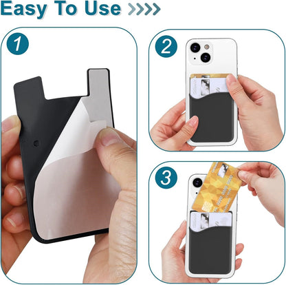 Black Silicone Credit Card Holder Pocket Case Sticker Phone - salelink.co.nz