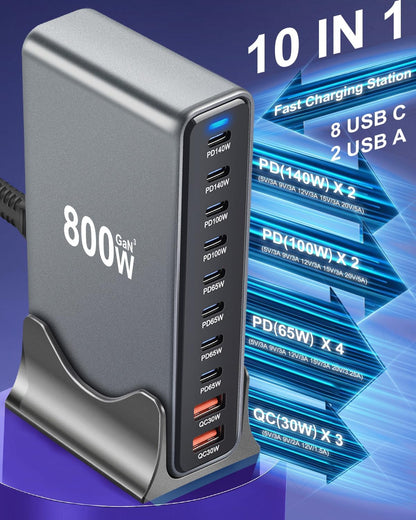 800W GaN PD USB Type C Fast Charger Charging Station For Laptop, Mobile, MacBook