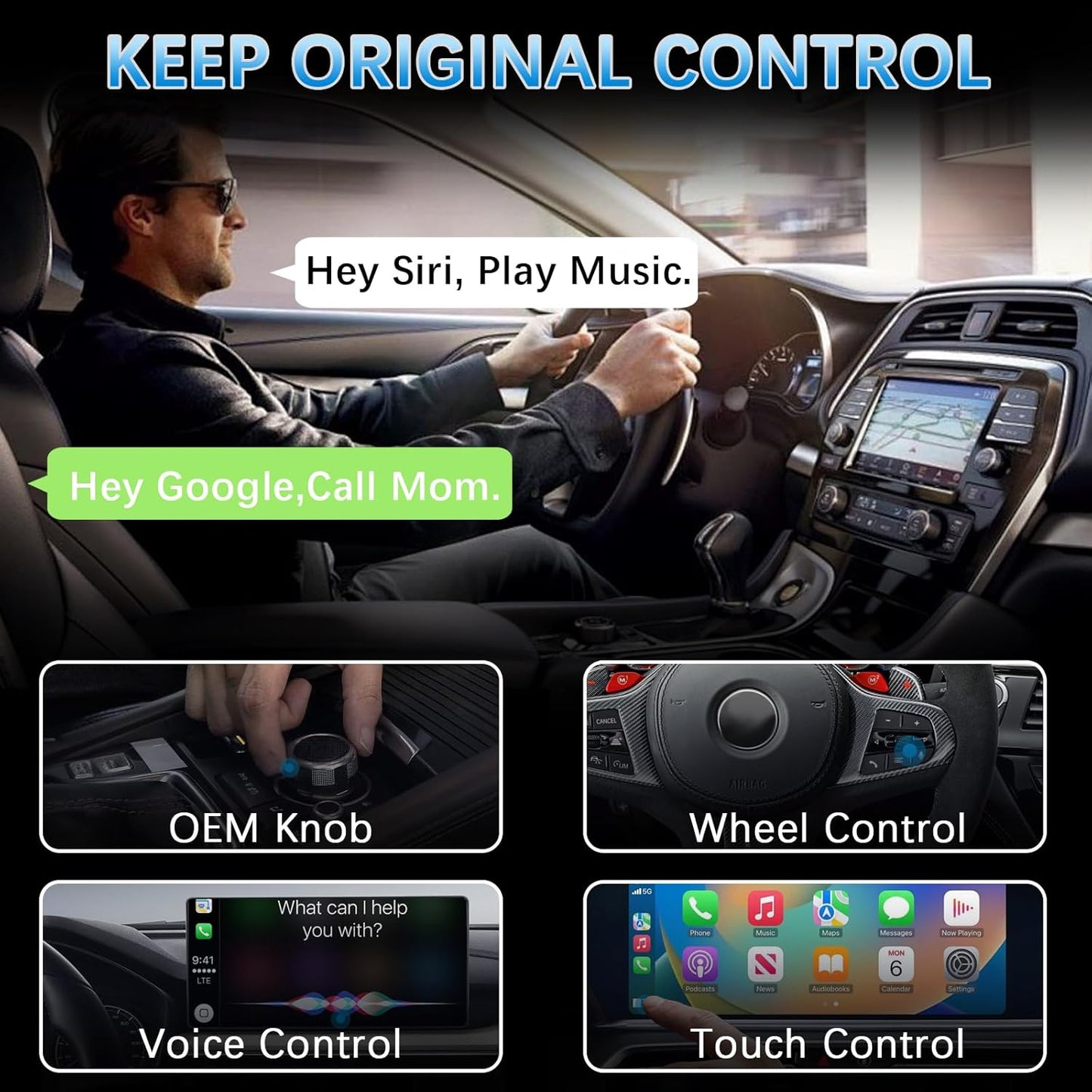 2 in 1 Wireless CarPlay and Android Auto Adapter, Easy Setup Plug and Play