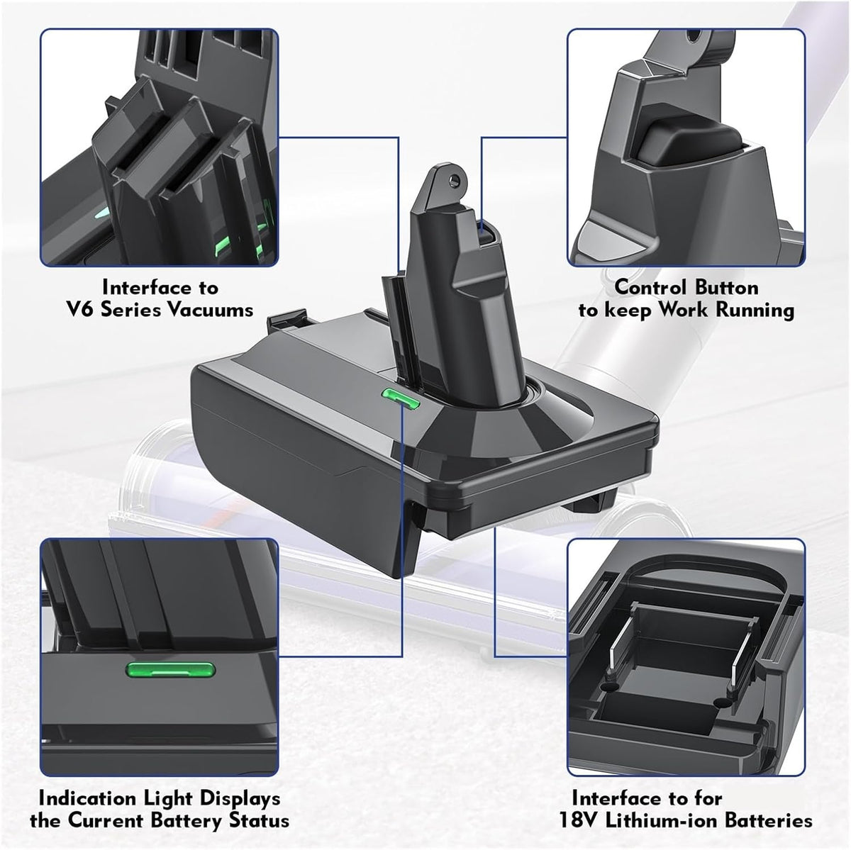 Milwaukee M18 18V Lithium Battery to Dyson V6 Adapter Converter