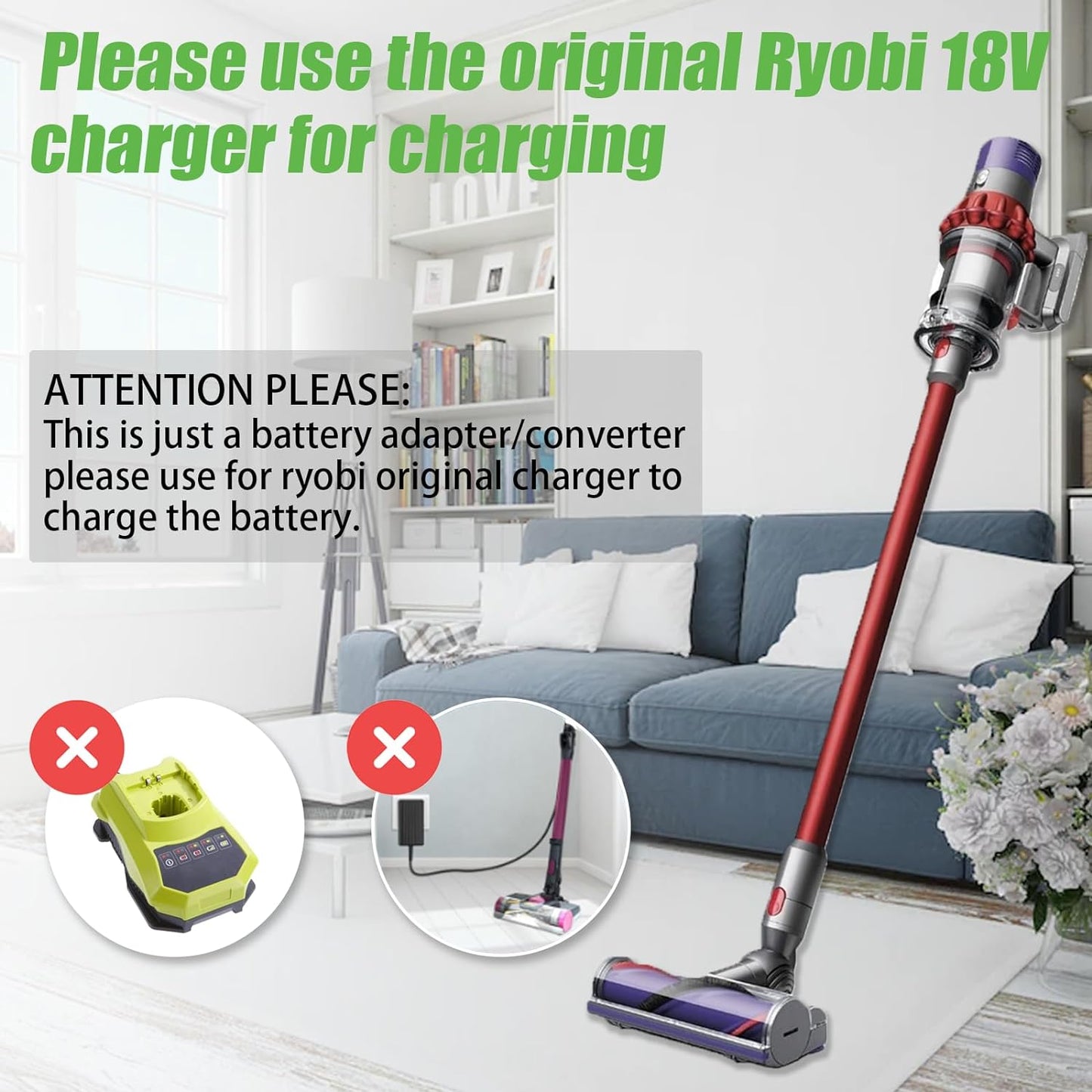 Ryobi 18V Battery to Dyson V10 Battery Adapter Converter
