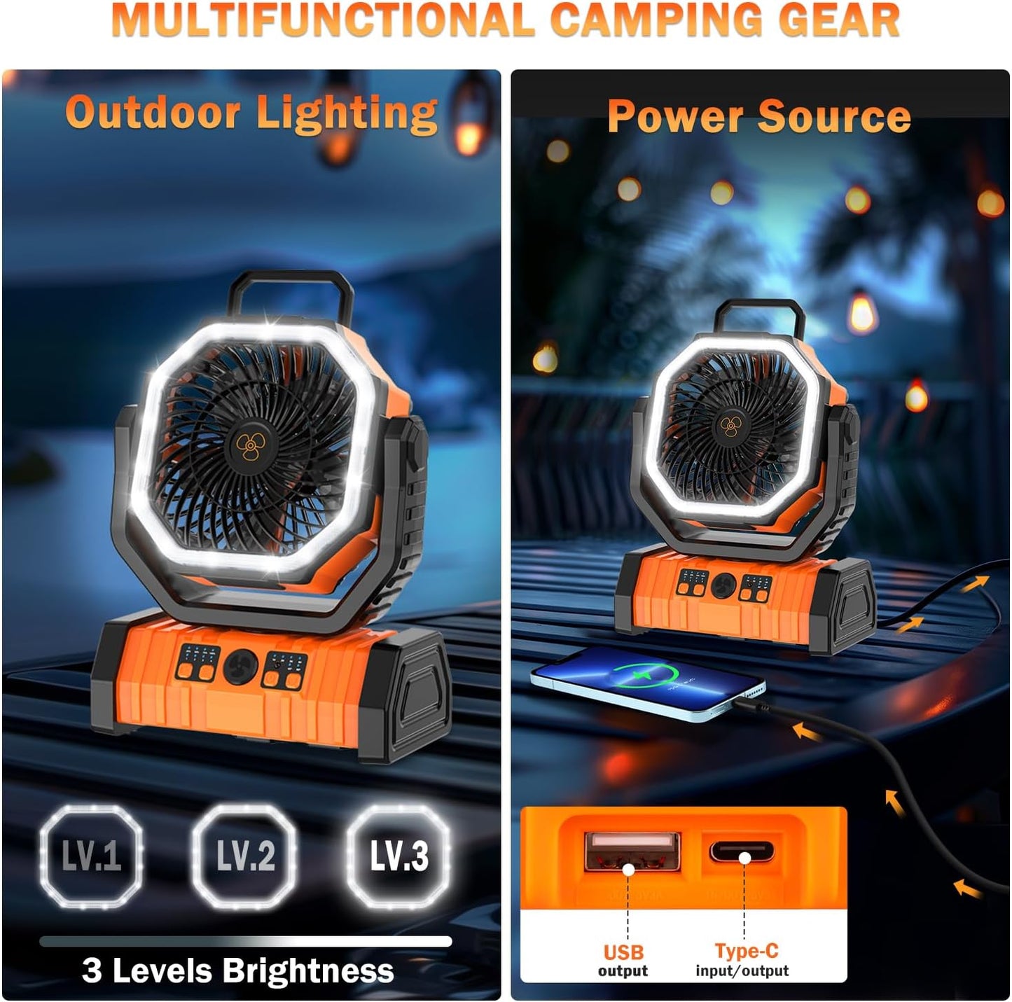 Camping Fan with LED Lantern