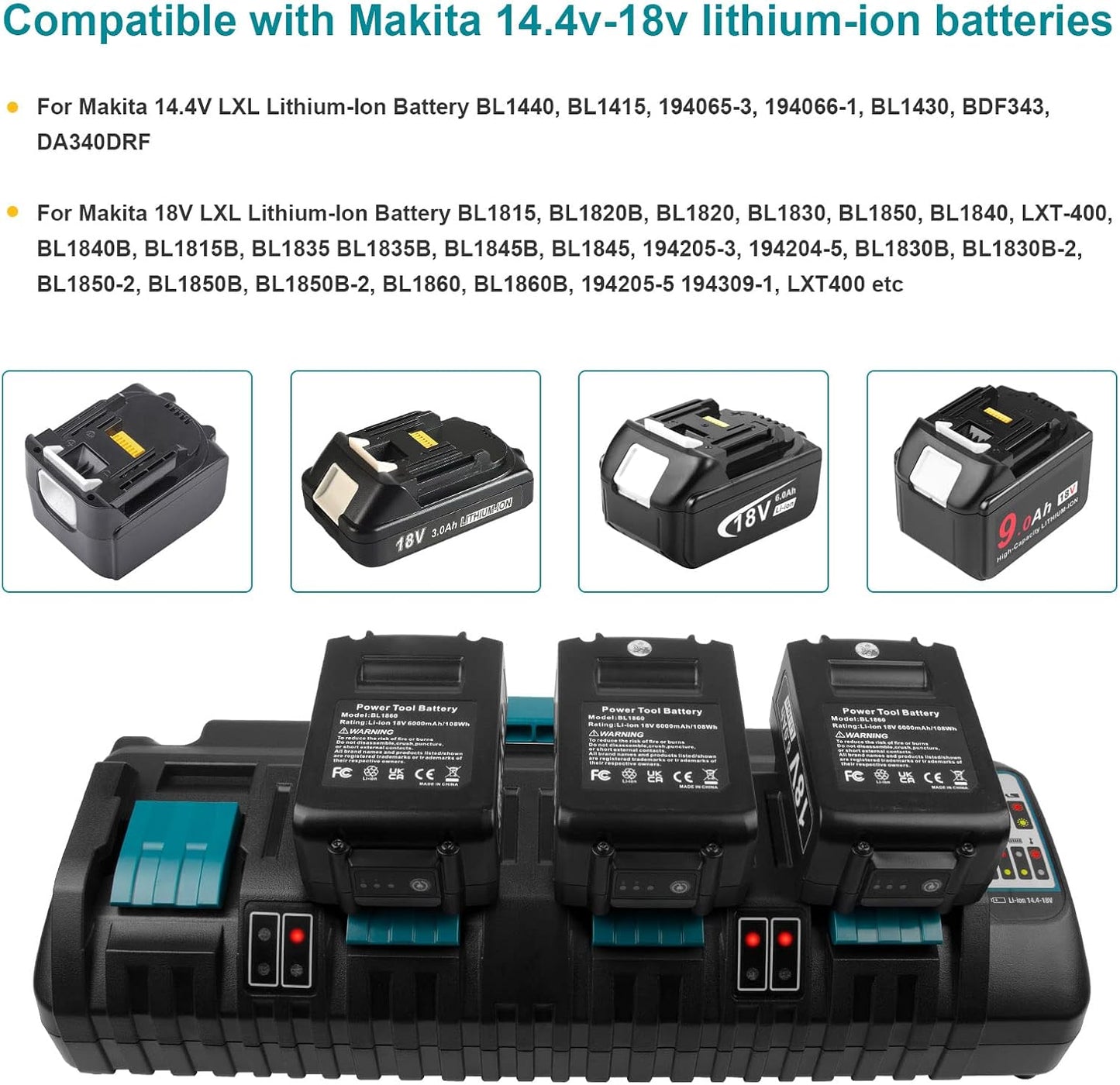 DC18SF 4 Port Charger Fits Makita 18V Battery