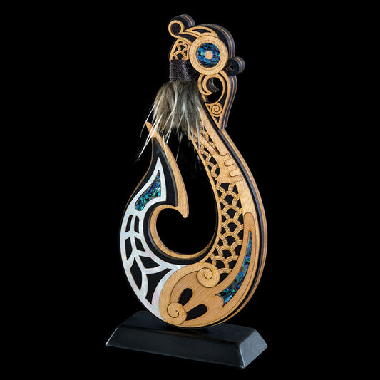 Large Wooden Matau Sculpture - Double Sided