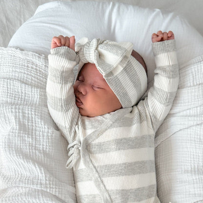 PREORDER -Basics ribbed knit onesie- Milk and mist stripe- PREORDER