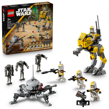 LEGO Star Wars: 327th Star Corps Clone Troopers set with figures and robot on a white background