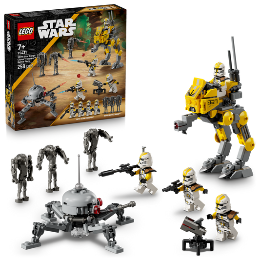 LEGO Star Wars: 327th Star Corps Clone Troopers set with figures and robot on a white background