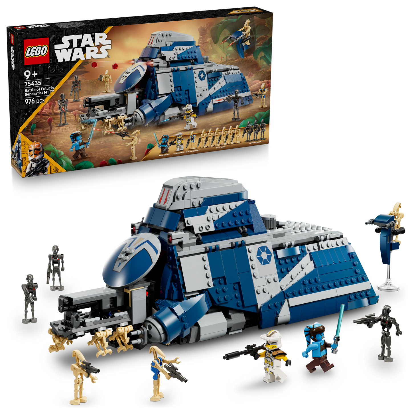 LEGO Star Wars: Battle of Felucia Separatist set with spaceship and figures in front of its packaging