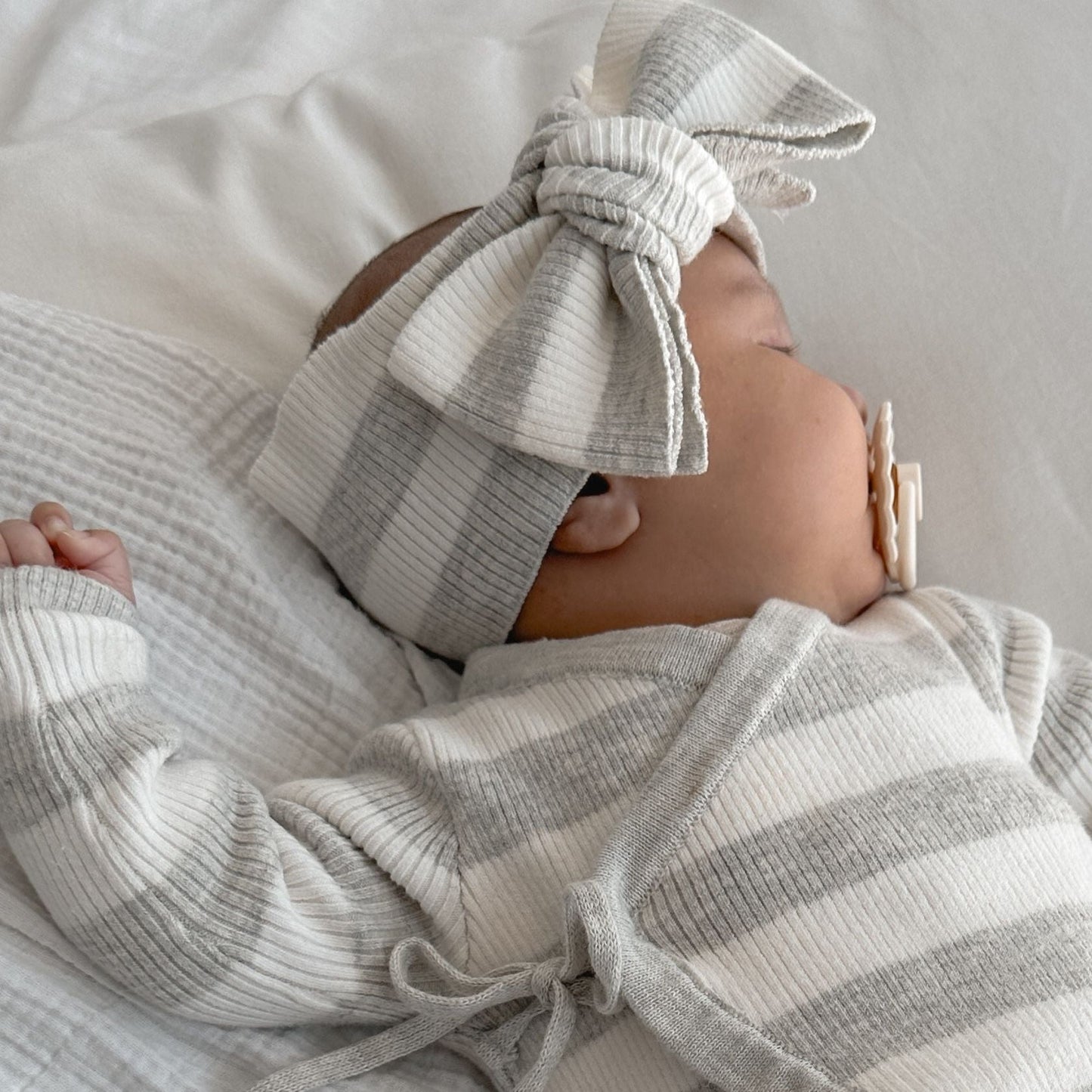 PREORDER -Basics ribbed knit onesie- Milk and mist stripe- PREORDER