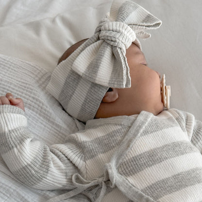 PREORDER -Basics ribbed knit onesie- Milk and mist stripe- PREORDER