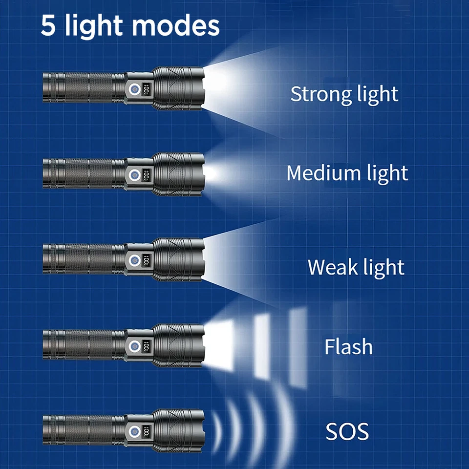 LED Torch Flashlight Light Rechargeable Camping Outdoor