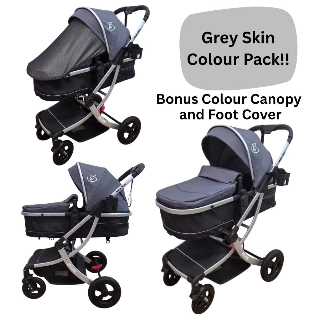 Preorder - Legacy Travel System - Stroller + Bassinet + Capsule with Mattress and Food Tray - Grey Skin
