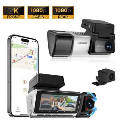 Dash Cam 3 Channel 2K+1080P+1080P Front Inside Rear