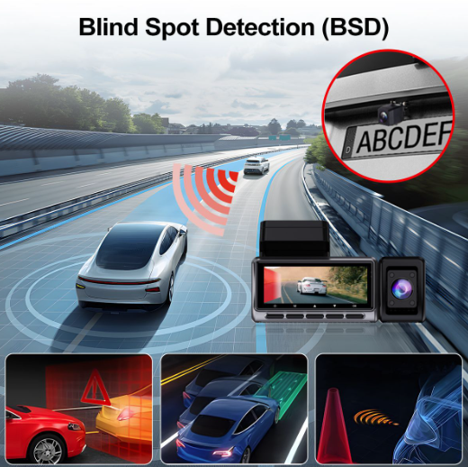 Dash Cam 3 Channel 2K+1080P+1080P Front Inside Rear