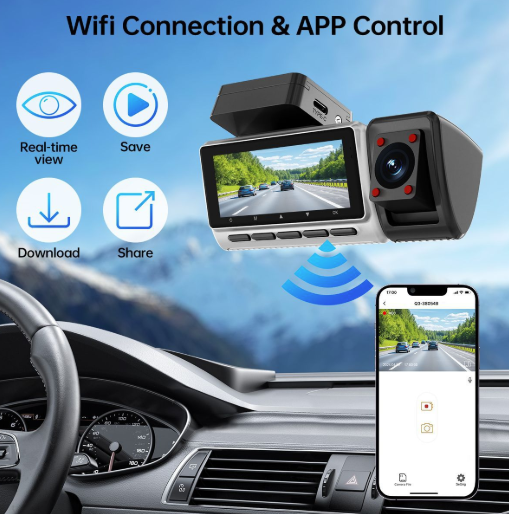 Dash Cam 3 Channel 2K+1080P+1080P Front Inside Rear