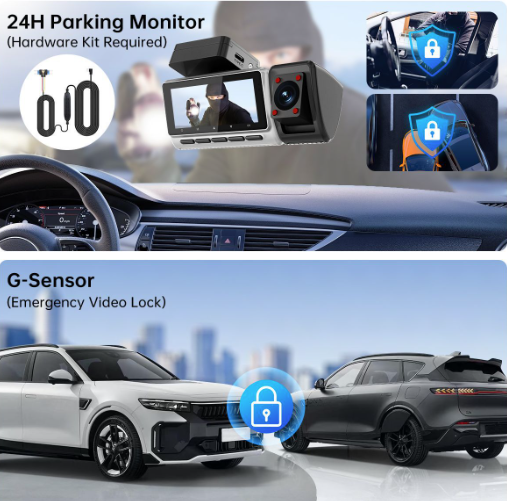 Dash Cam 3 Channel 2K+1080P+1080P Front Inside Rear