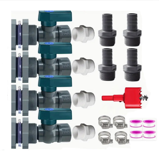 Rain Bucket Faucet Kit with Hole Saw 4pcs PVC Partition Fitting