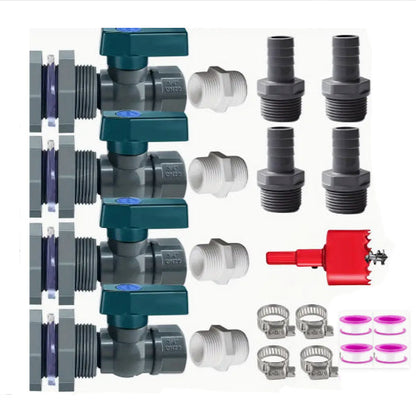 Rain Bucket Faucet Kit with Hole Saw 4pcs PVC Partition Fitting