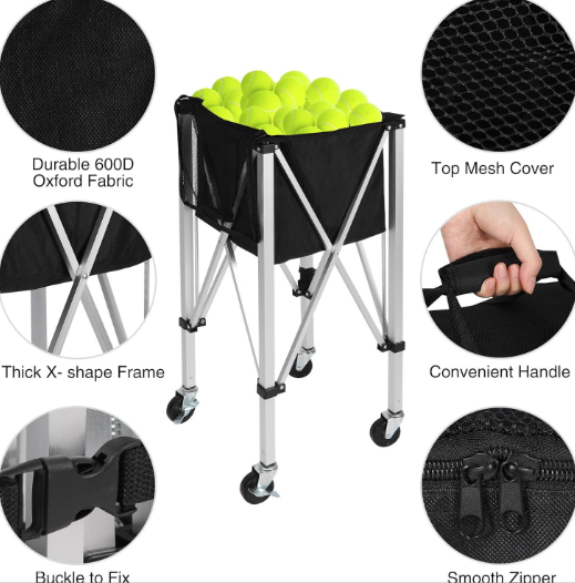 Tennis Ball Hopper Basket Removable Tennis Ball Saver Bag Cart
