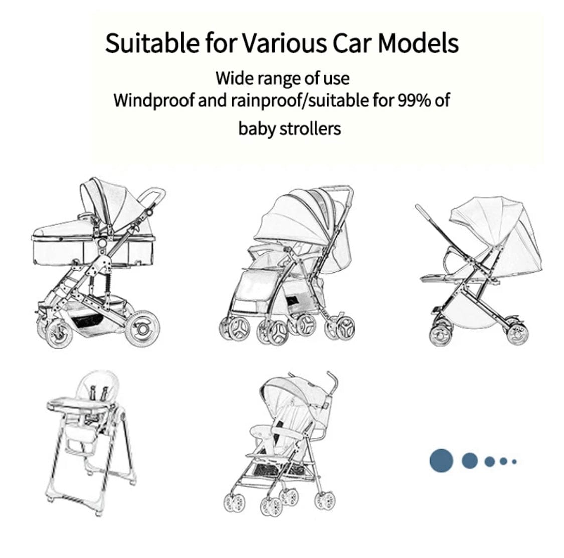 Universal Fit Transparent Stroller Rain Cover with U-Shaped Zipper