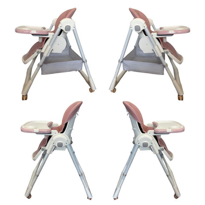 Elevate Adjustable and Folding High Chair with Locking Wheels & Storage Basket - PINK