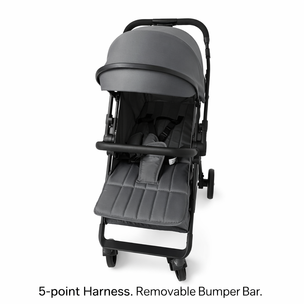 NextSteps Compact Travel-Friendly Switch Stroller + Racer Black Booster Car Seat