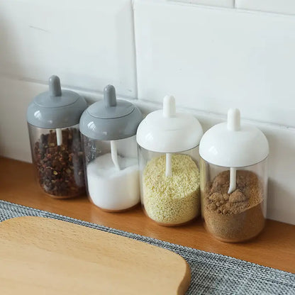 Round Kitchen Seasoning Jar with Spoon and Lid