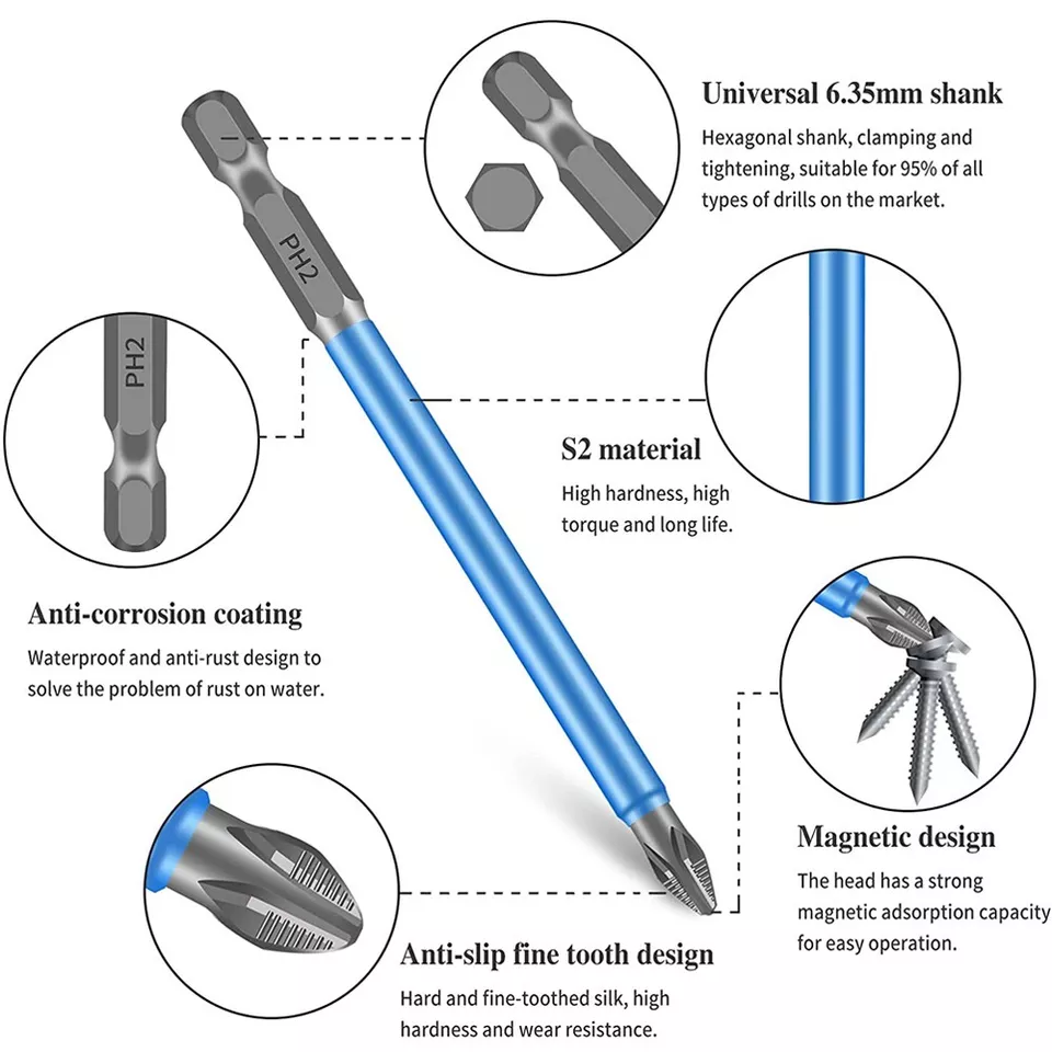 Magnetic Anti-Slip Drill Bit PH2 Cross Head Screwdriver Set Tool 25mm-150mm New