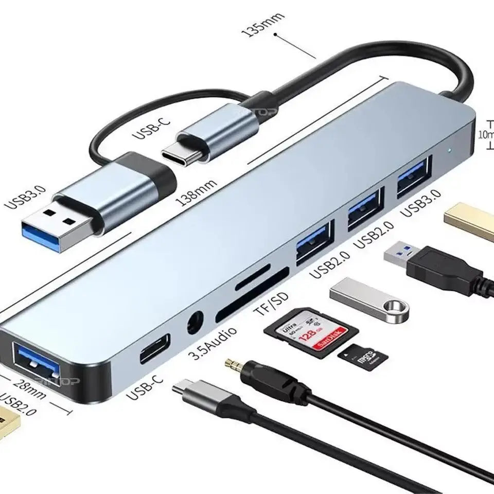8-in-1 Hub with Card Reader & Audio