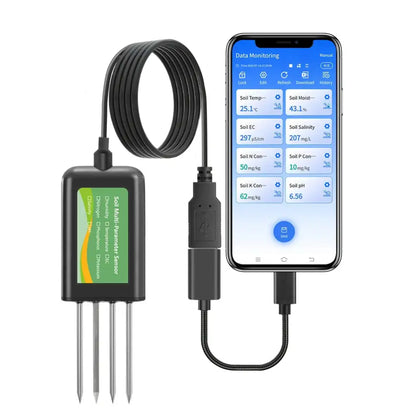 8-in-1 Soil Sensor for pH, EC, Moisture, Temp & NPK Testing