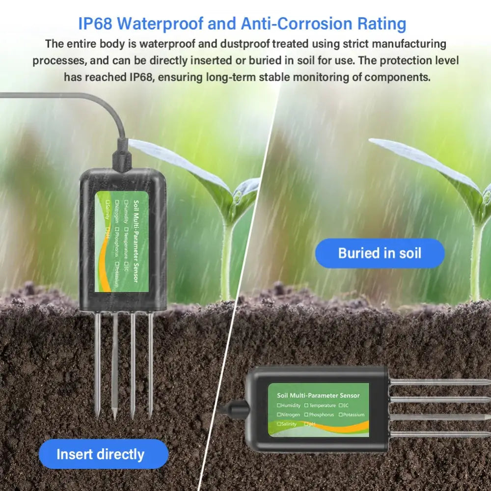8-in-1 Soil Sensor for pH, EC, Moisture, Temp & NPK Testing