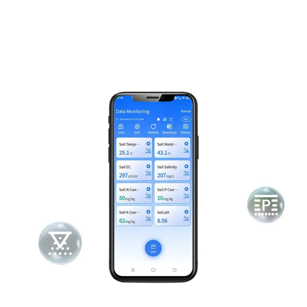 8-in-1 Soil Sensor for pH, EC, Moisture, Temp & NPK Testing