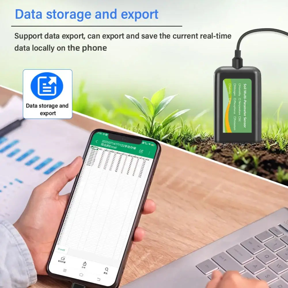 8-in-1 Soil Sensor for pH, EC, Moisture, Temp & NPK Testing