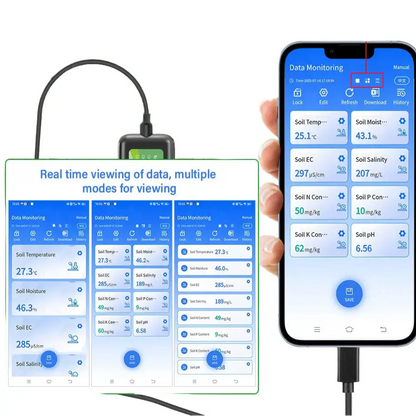 8-in-1 Soil Sensor for pH, EC, Moisture, Temp & NPK Testing