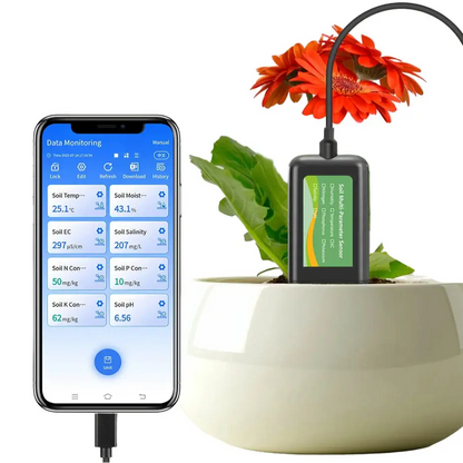8-in-1 Soil Sensor for pH, EC, Moisture, Temp & NPK Testing