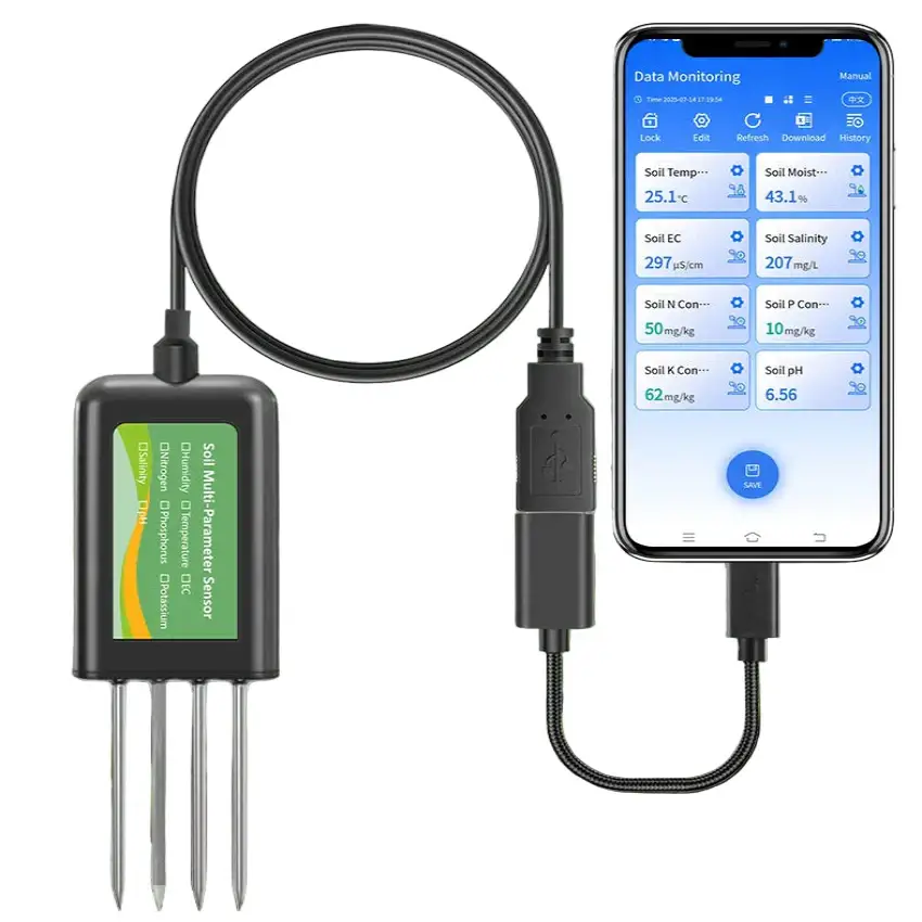 8-in-1 Soil Sensor for pH, EC, Moisture, Temp & NPK Testing
